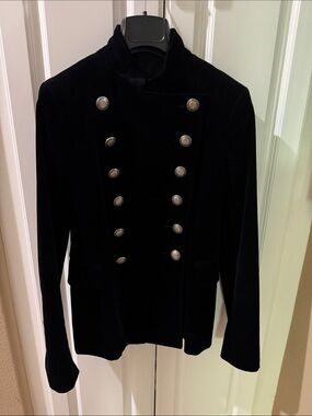 Theory Black Double-Breasted Velvet Military Jacket - Women